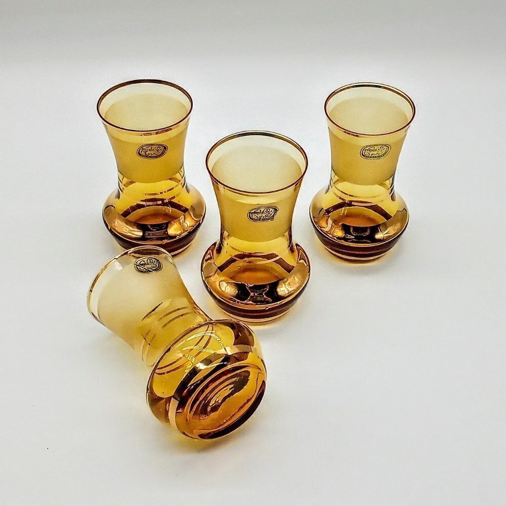 Set of 4 Bohemia Crystal Gold Trim Frosted Glasses